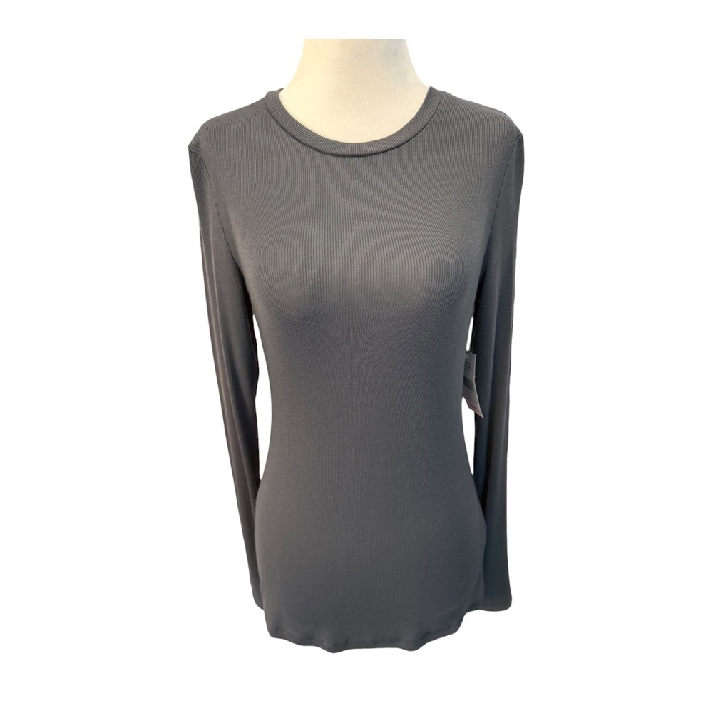 AG Adriano Goldschmied Gray Ribbed Long Sleeve Crew Neck Top Small NWT